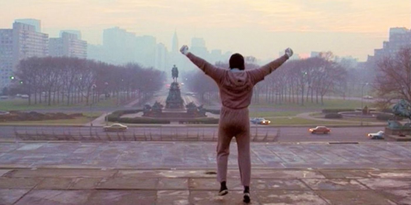 Rocky's arms up on the steps of the Philadelphia Museum of Art