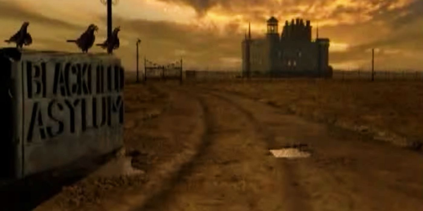 Twisted Metal: Blackfield Asylum in the Twisted Metal: Black video game, the sign with the Asylum in the background