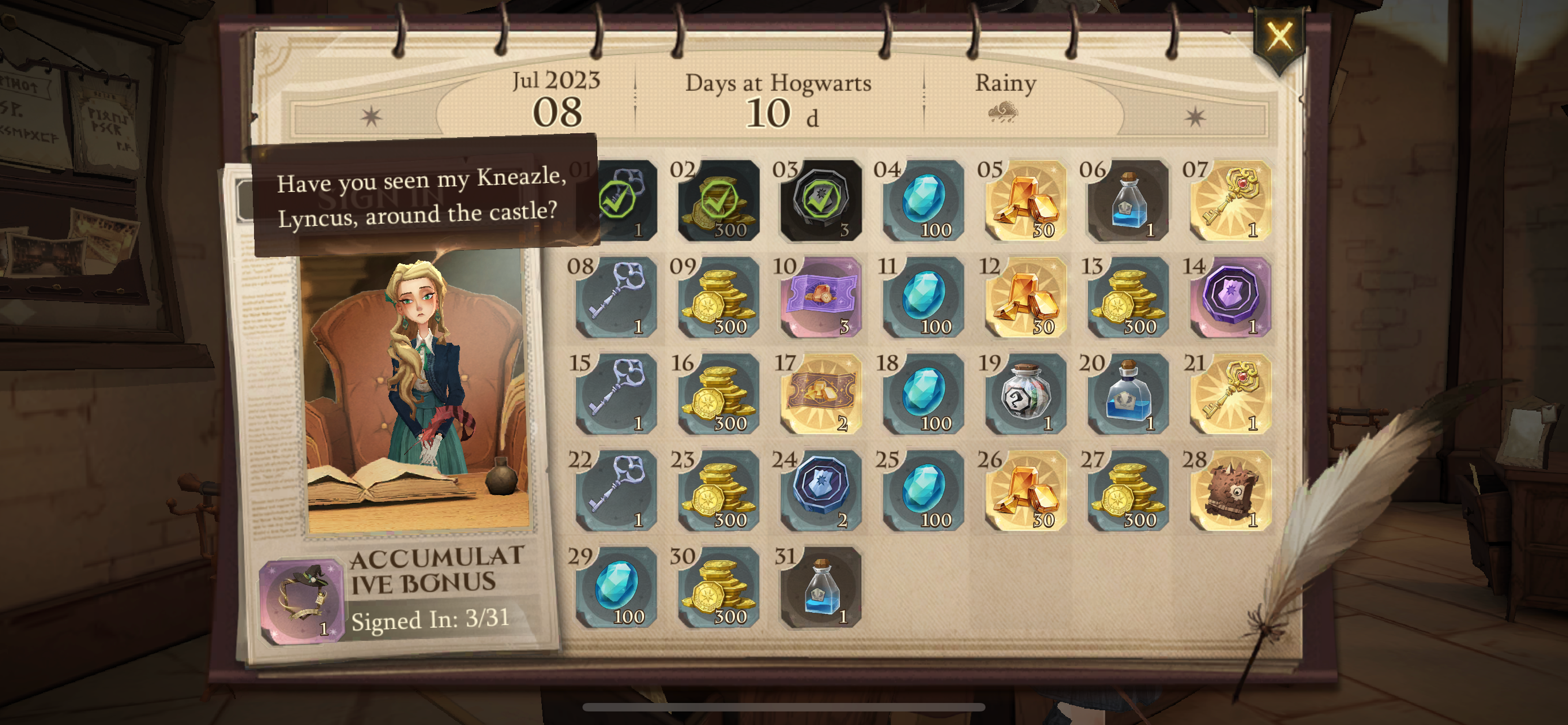 Daily Calendar in Harry Potter: Magic Awakened