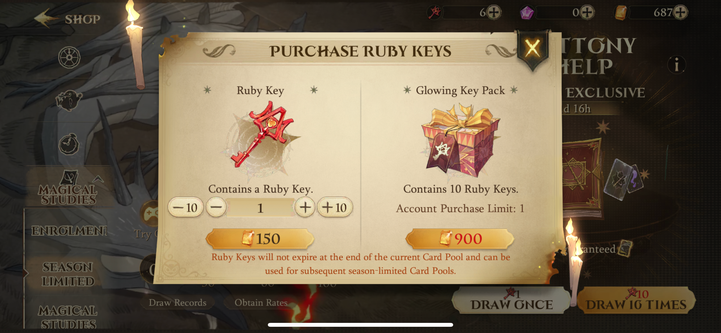 Ruby Key purchase screen in Harry Potter: Magic Awakened