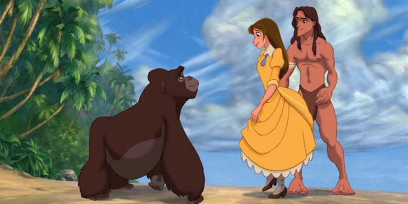 Jane e Tarzan cumprimentando Kala em Tarzan.