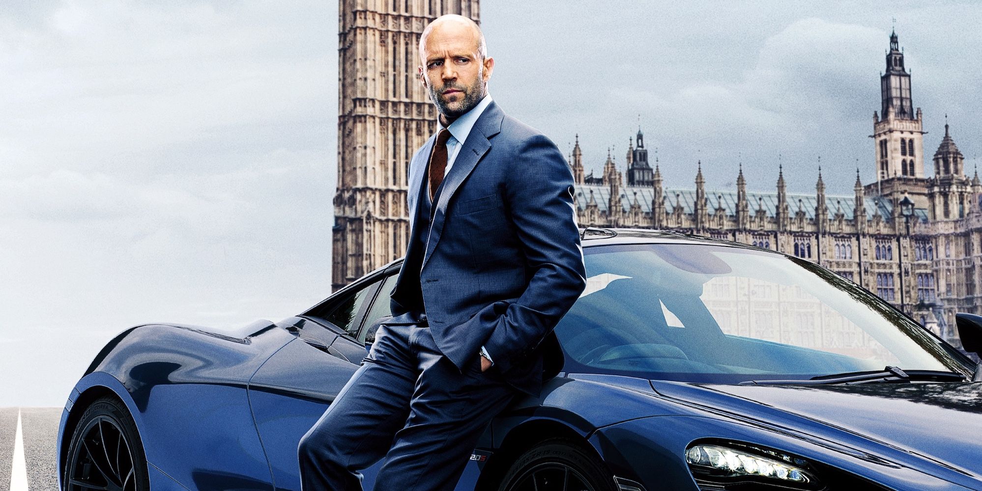 Jason Statham on the Hobbs and Shaw poster with McClaren and Big Ben
