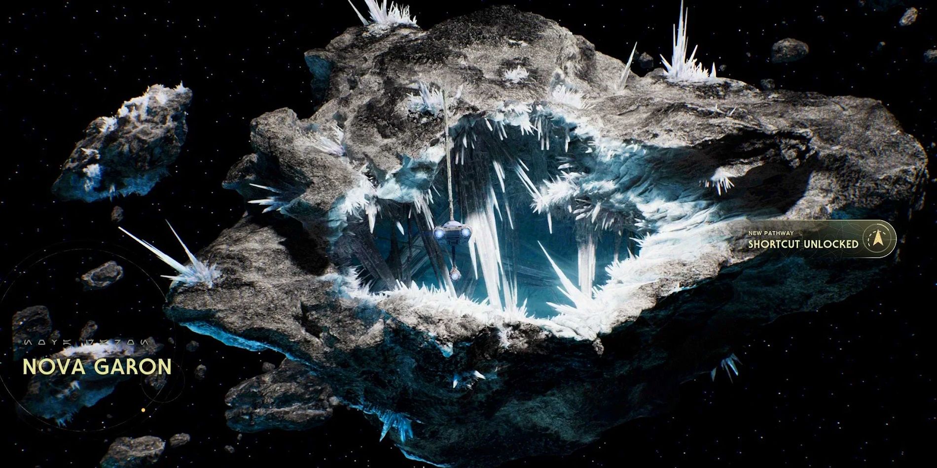 The Mantis flies into the ISB base at the asteroid Nova Garon in Star Wars Jedi Survivor