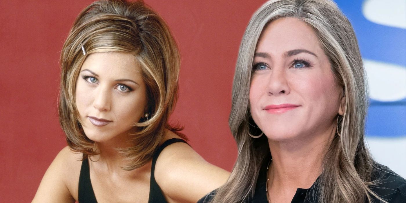 A composite image of Jennifer Aniston on The Morning Show and Friends 