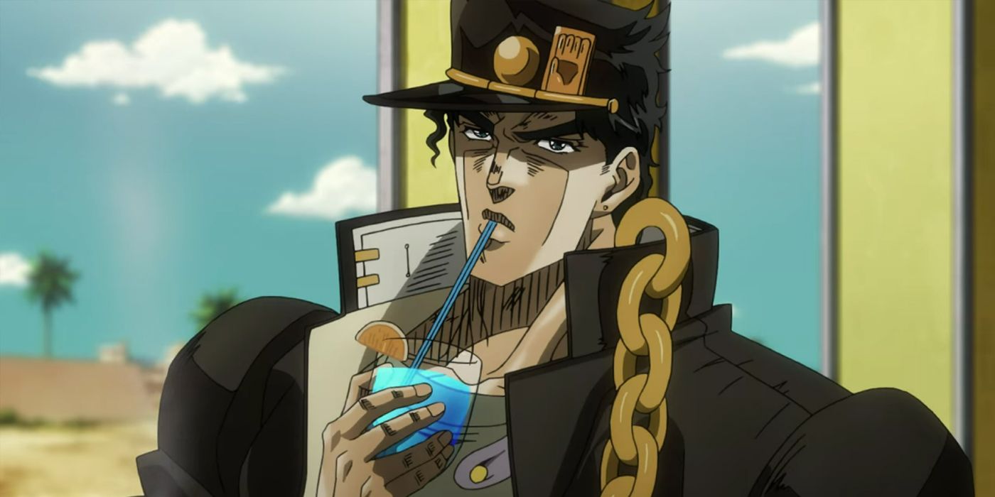  Jotaro enjoys a refreshing cocktail to put D'Arby off his game.