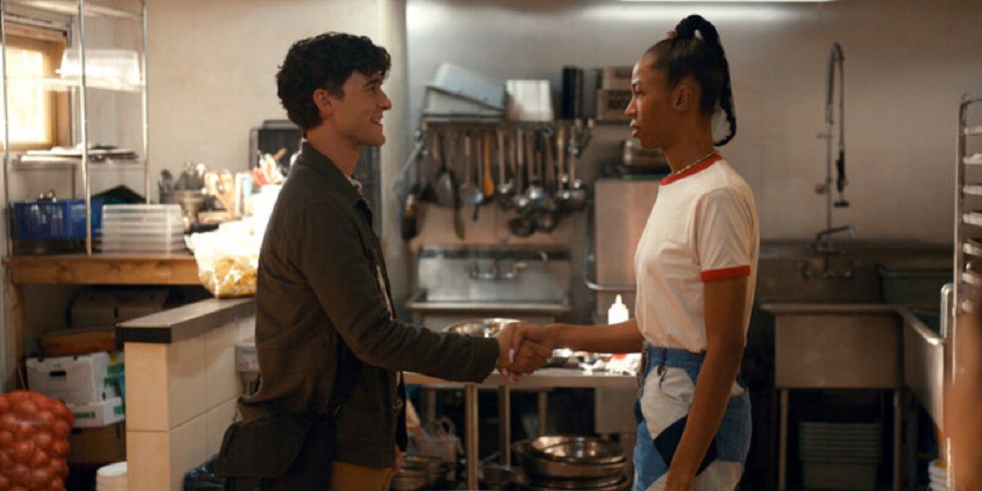 Jonah shaking hands with Nellie in The Horror of Dolores Roach
