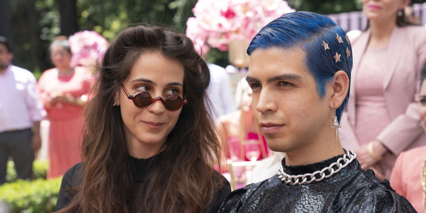 Julio Torres con capelli blu in Los Espookys