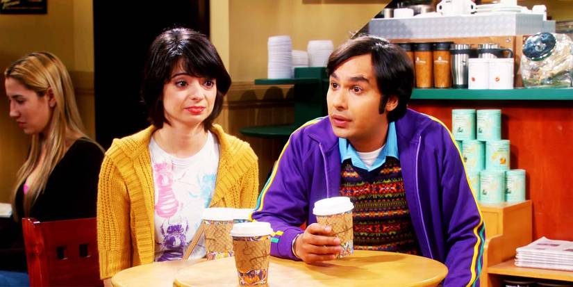 Kate Micucci as Lucy and Kunal Nayyar as Raj having coffee together in The Big Bang Theory