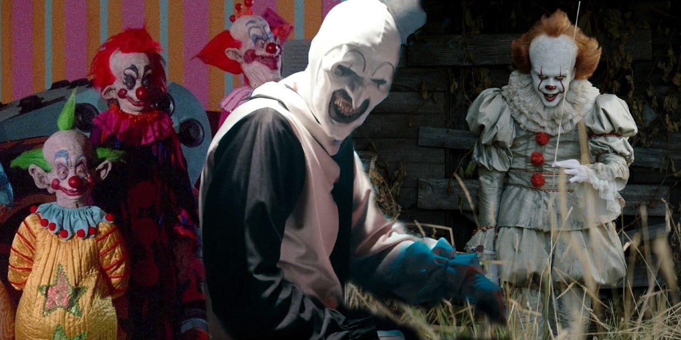 Killer Clowns from Outer Space, Terrifier, and It clowns collage.
