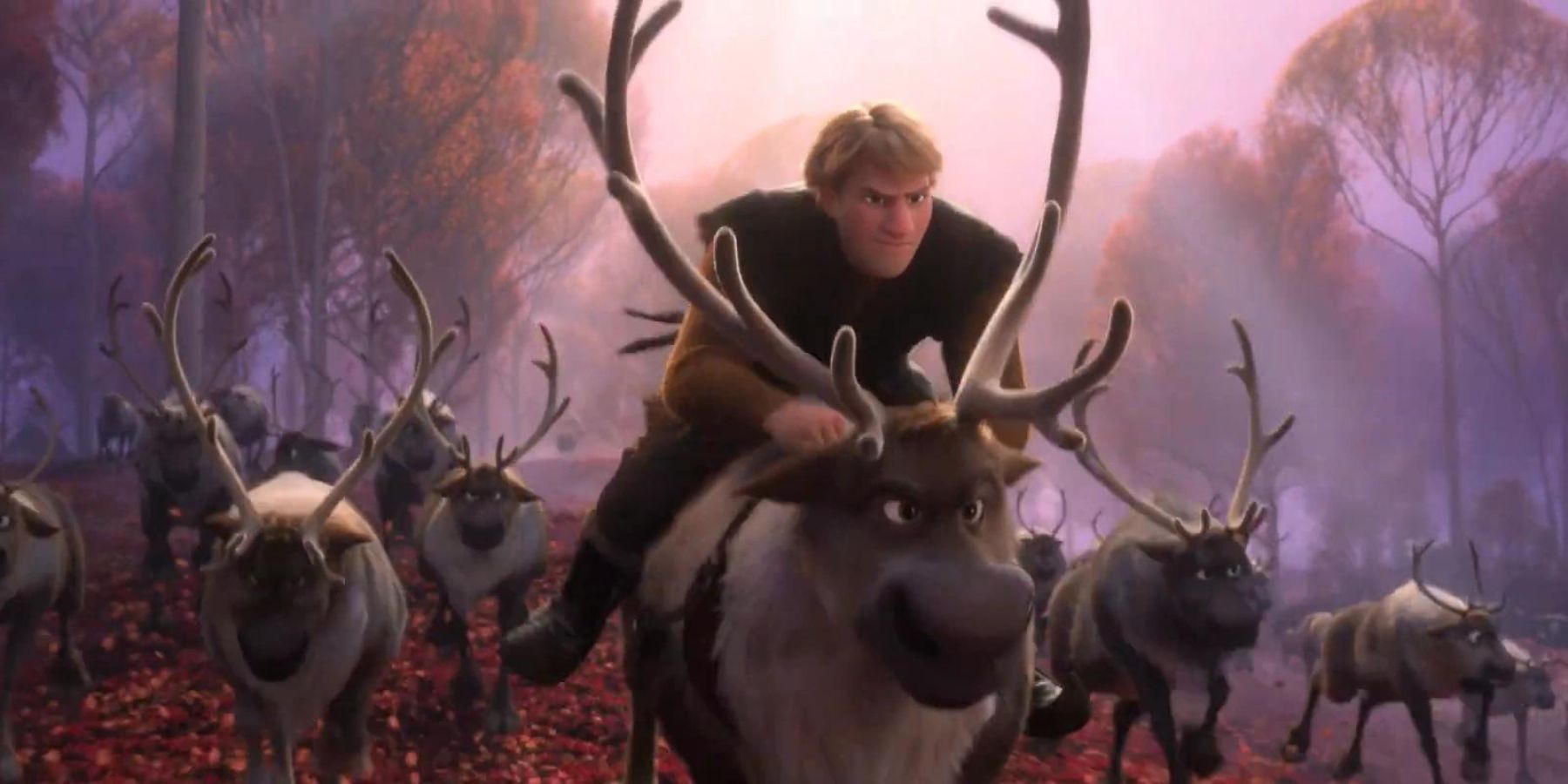 Kristoff and Sven ride into battle with reindeer in Frozen 2