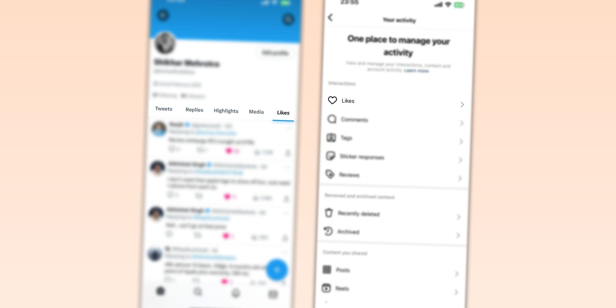 Cuplikan layar opsi Posting yang Disukai di Twitter dan Instagram