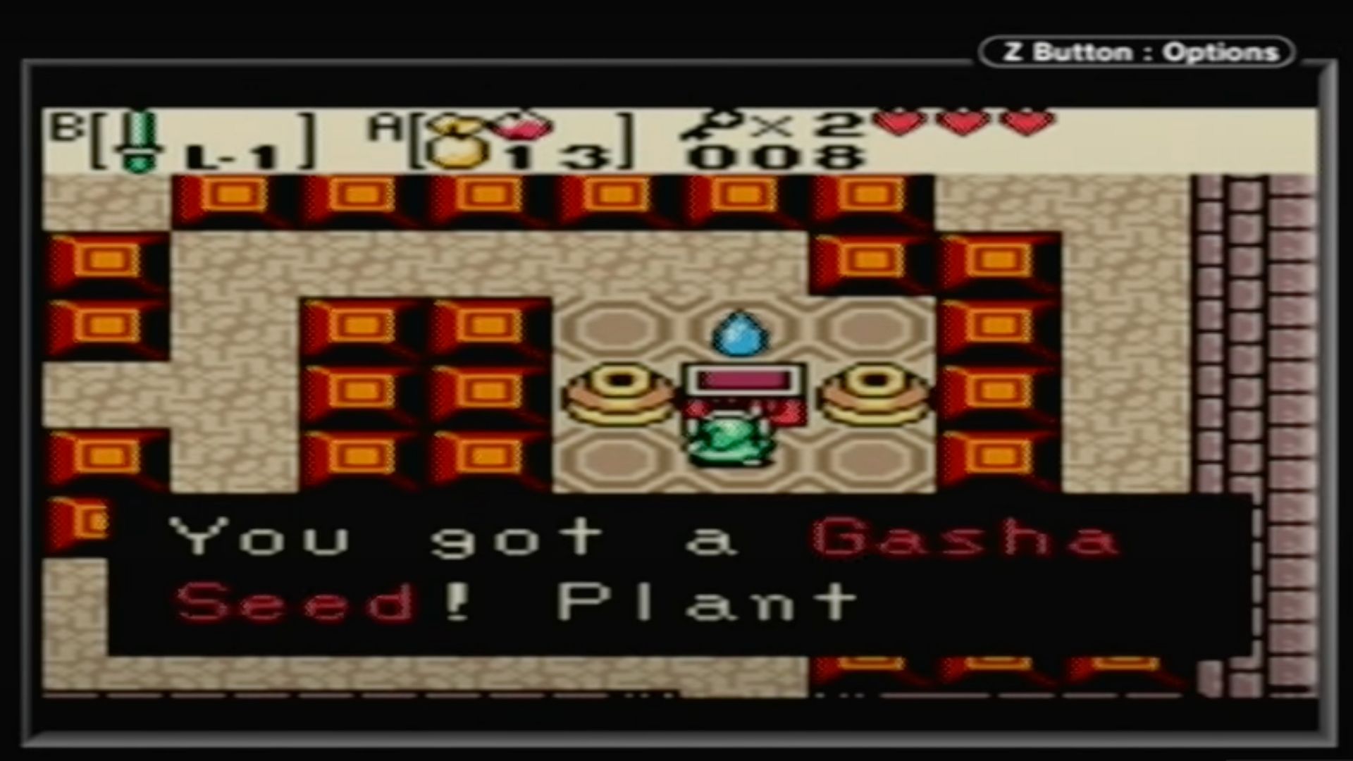 Link finding a gasha seed in Zelda Oracle of Ages