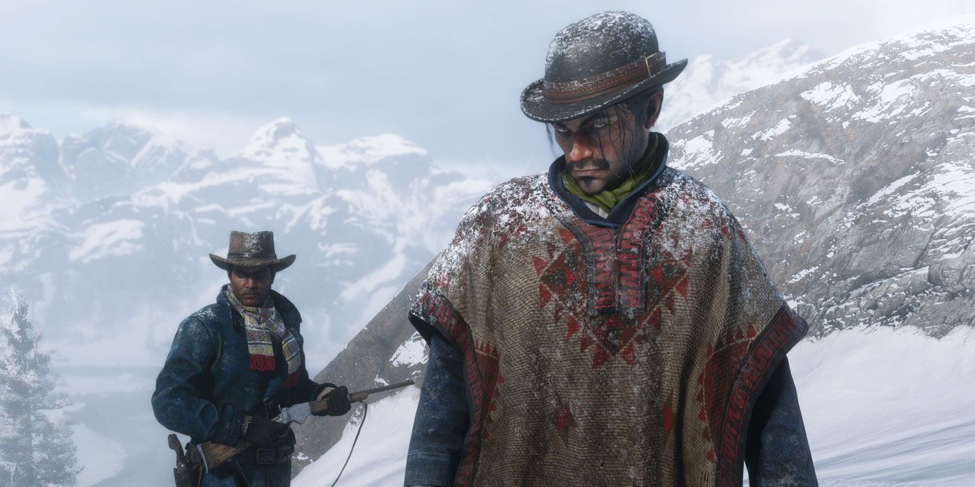 Man in poncho in snow RDR 2