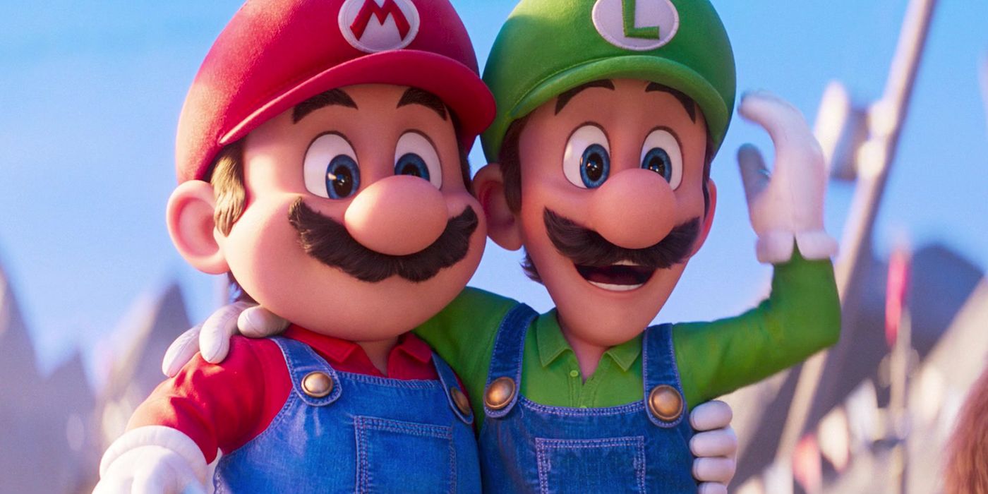 Mario and Luigi with their arms around each other in The Super Mario Bros. Movie