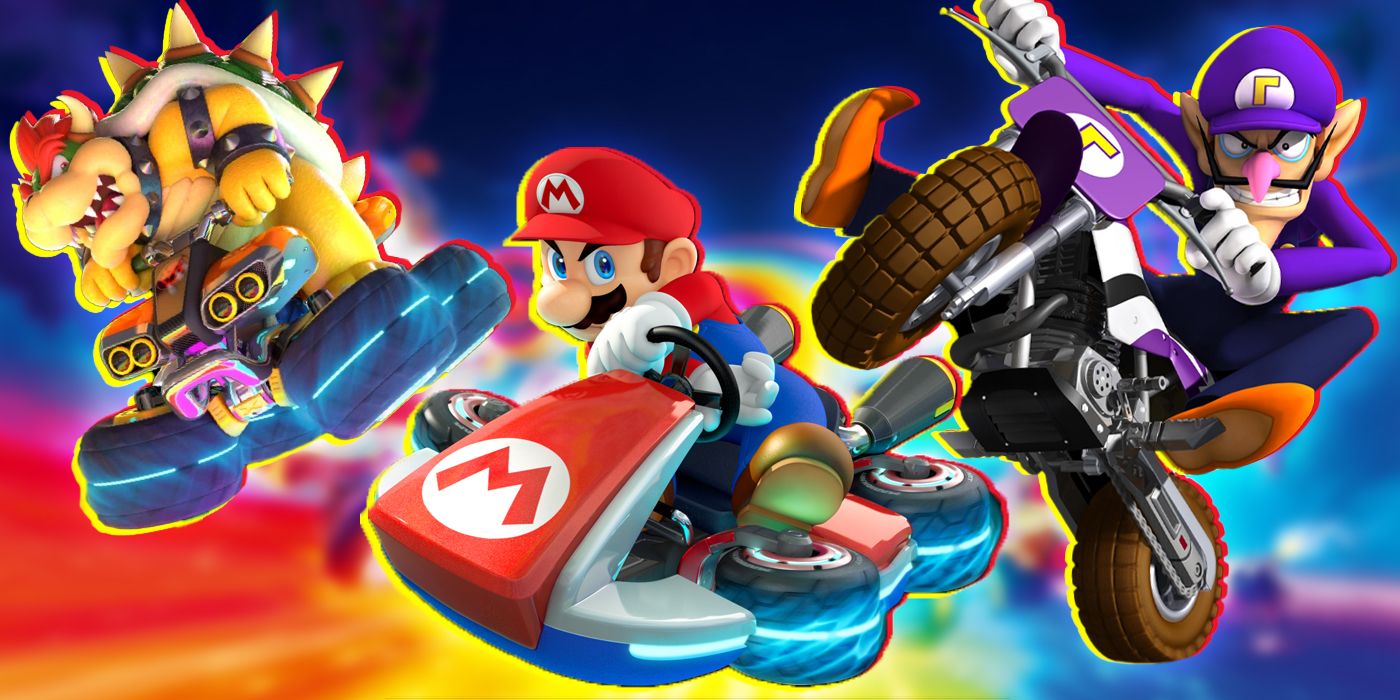 Mario Kart 8 with Bowser Mario and Waluigi in karts