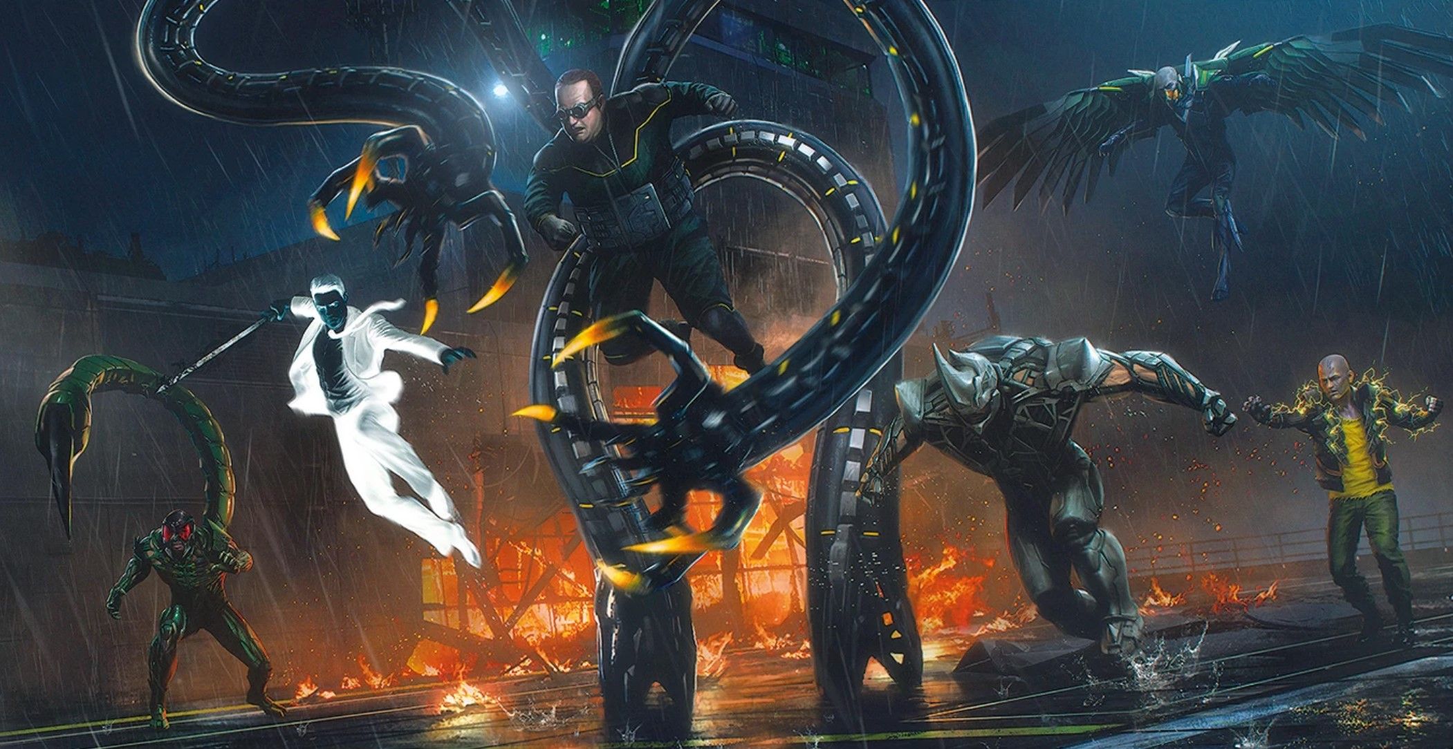 The Sinister 6 team up on the RAFT in Marvel&rsquo;s Spider-Man concept art