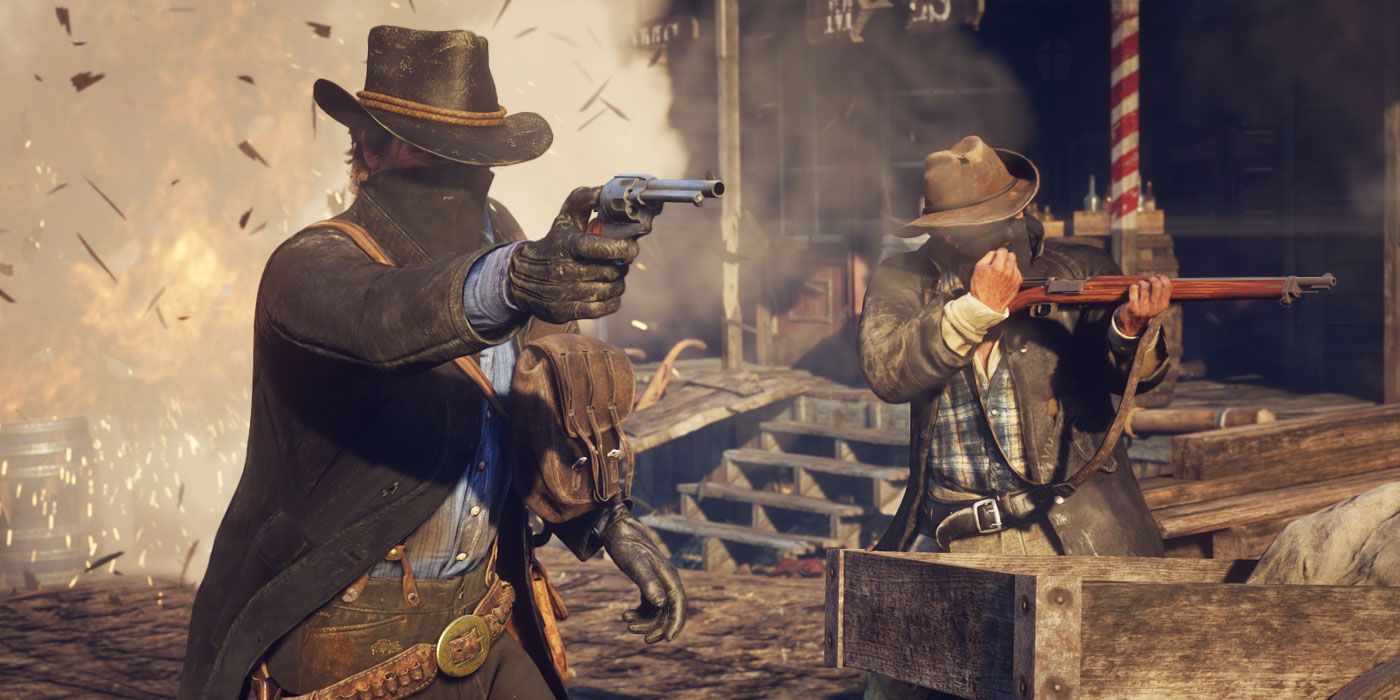 Masked cowboy shooting revolver RDR 2