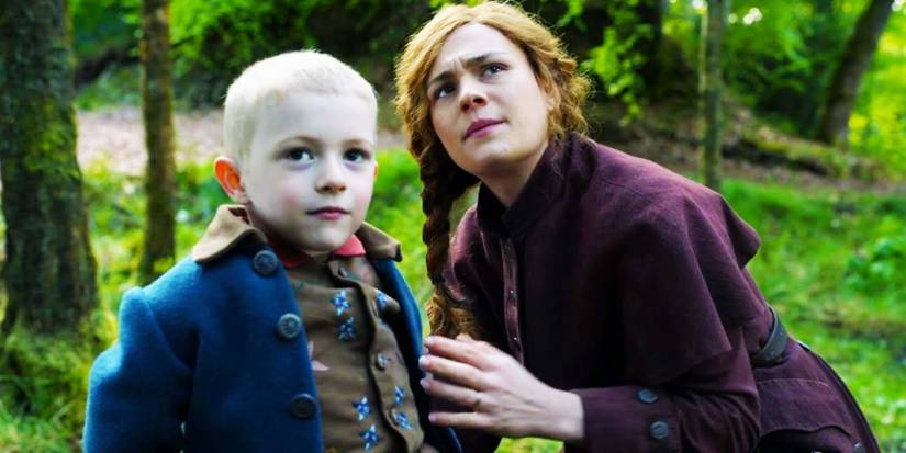 Matthew Adair as Jemmy and Sophie Skelton as Brianna in Outlander season 6