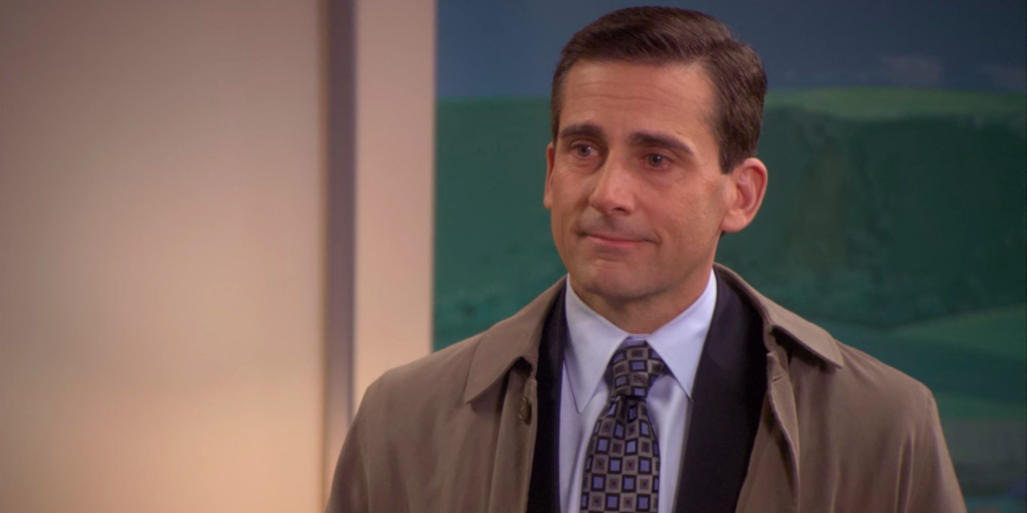 A tearful Michael (Steve Carell) leaves the office for the last time in The Office