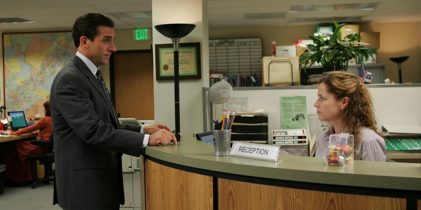 Michael Scott approaches Pam&rsquo;s desk in The Office