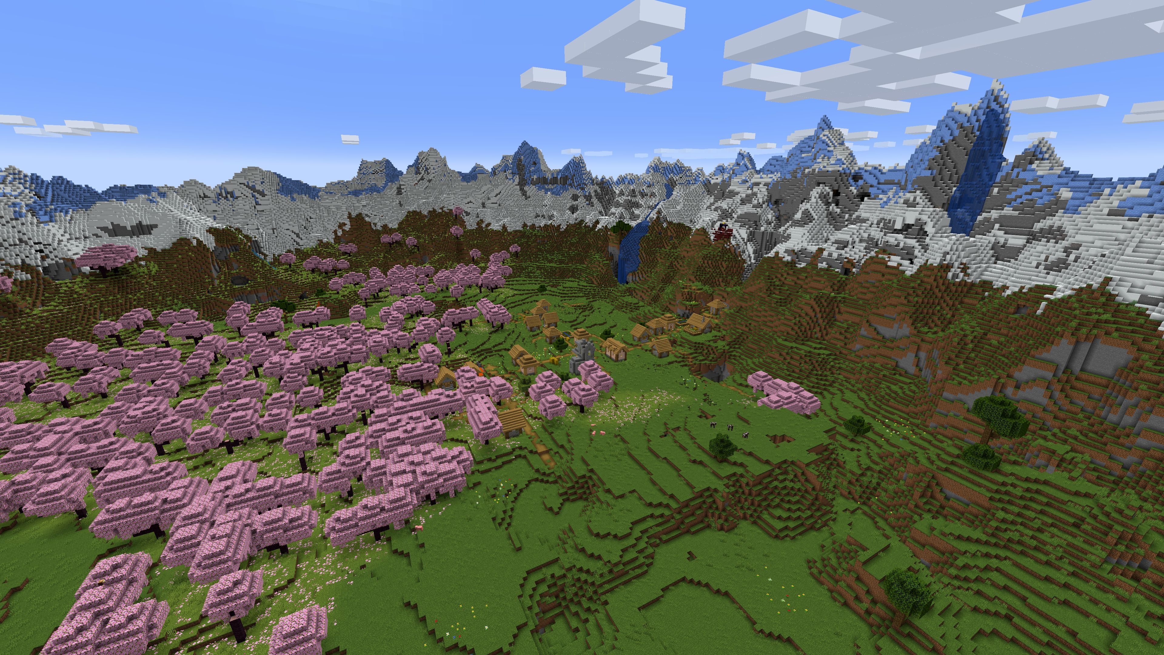 Semilla de Minecraft 1.20 con Cherry Blossom Grove Valley Village