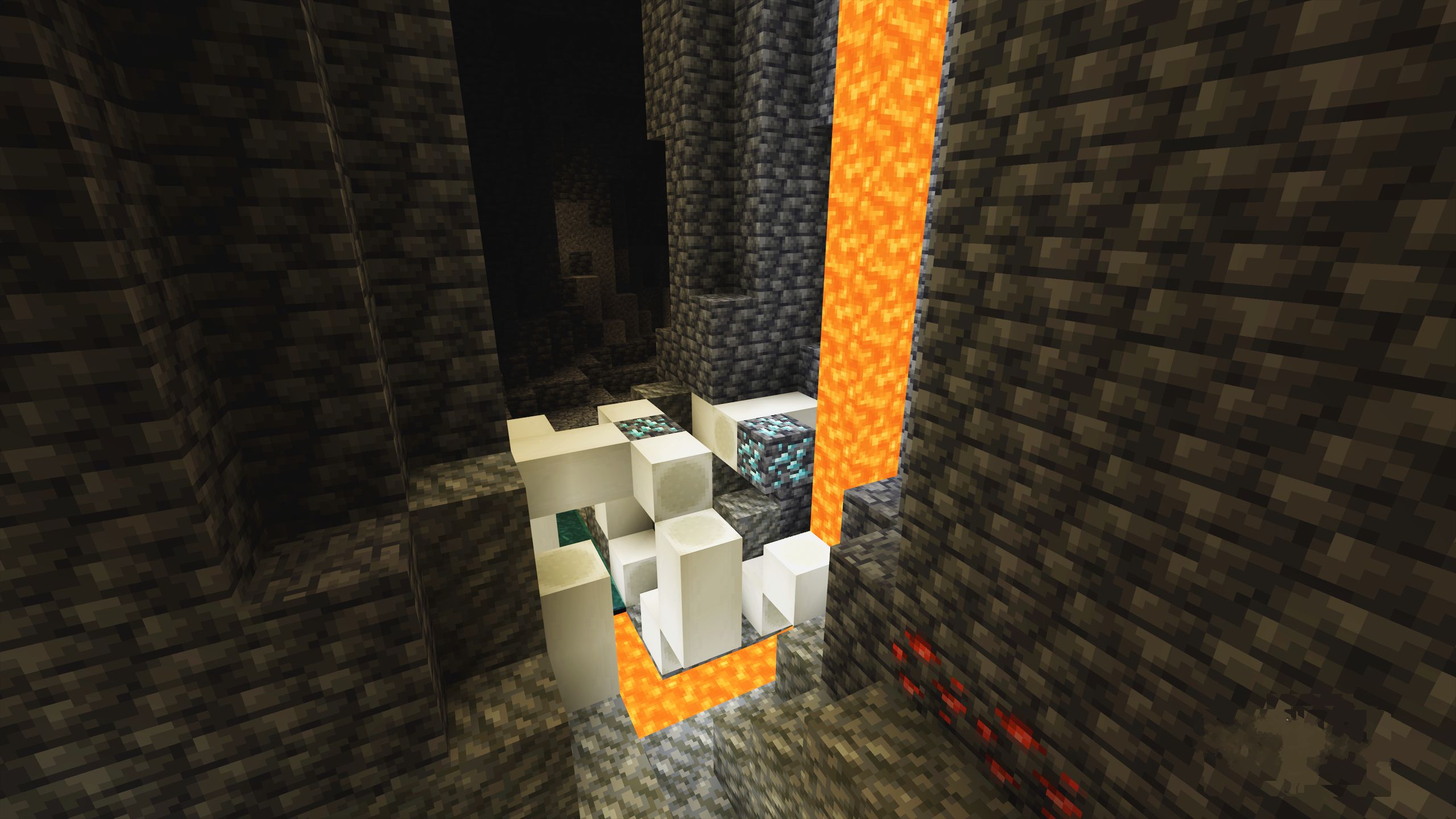 Minecraft Diamond Ore Embedded In Fossil Near Lava Fall