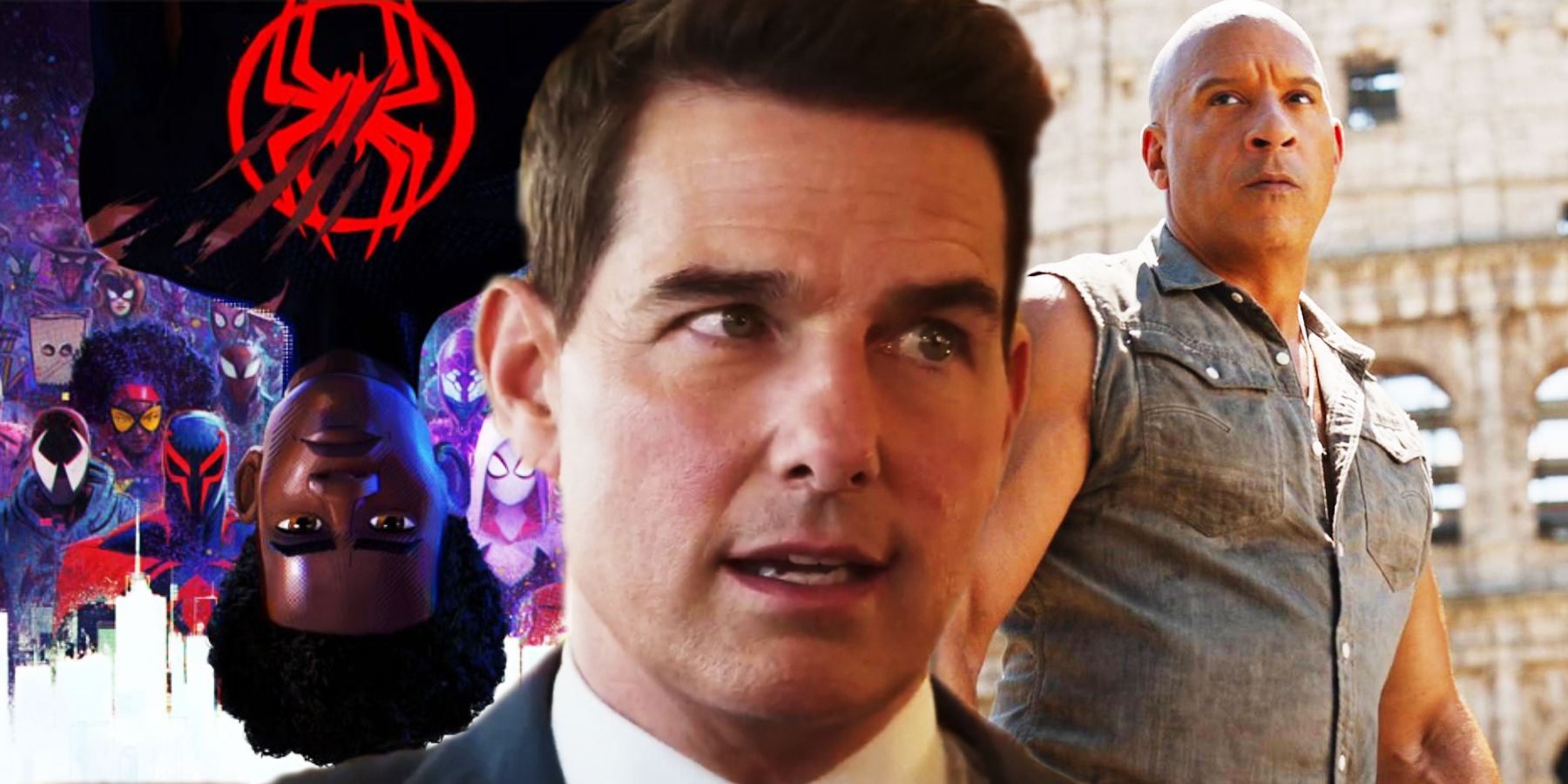 MIles Morales in Spiderverse, Tom Cruise in Dead Reckoning and Vin Diesel in Fast X