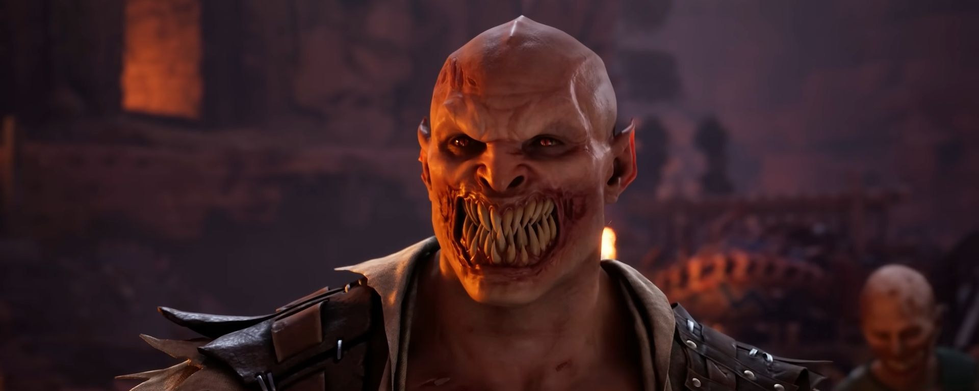 Mortal Kombat 1's Baraka shows off his teeth during a cutscene.