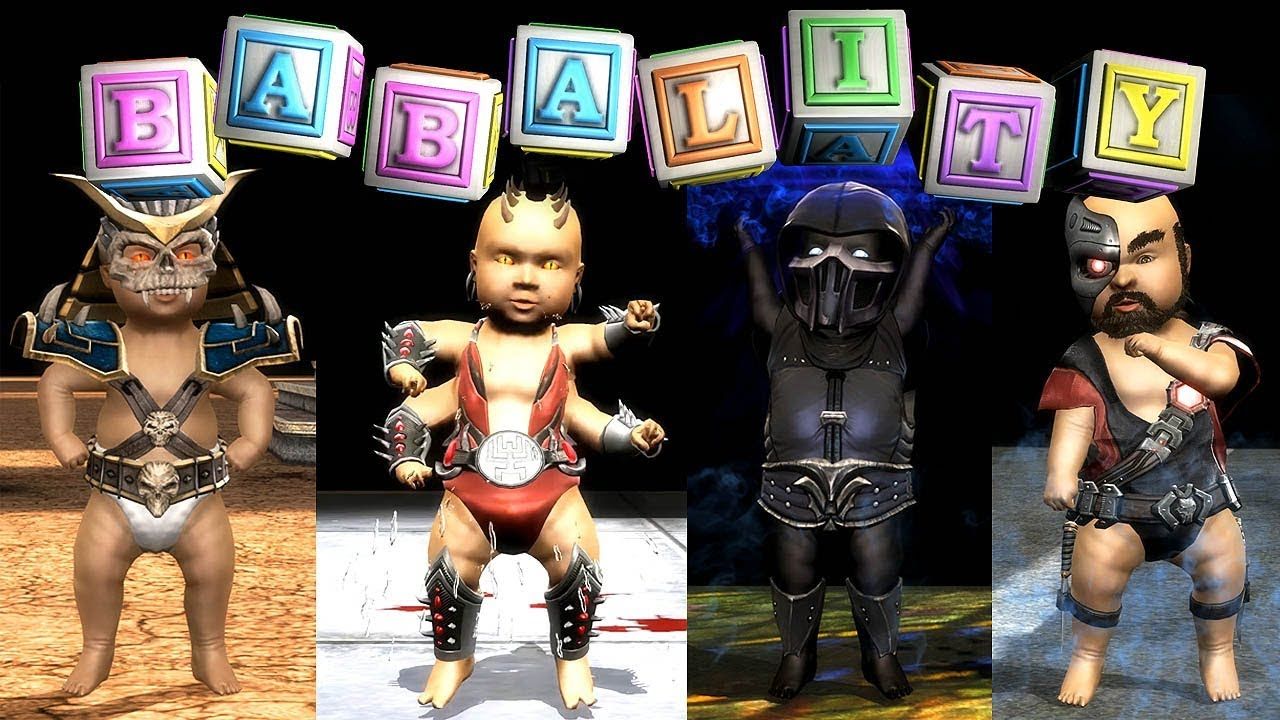 إصدارات أطفال مختلفة من شخصيات Mortal Kombat مع نص Babality