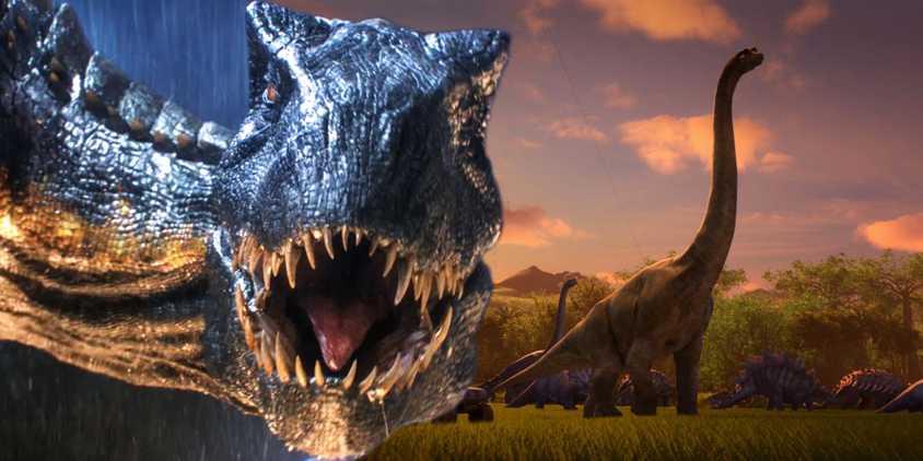 Collage of dinosaurs in Jurassic Park