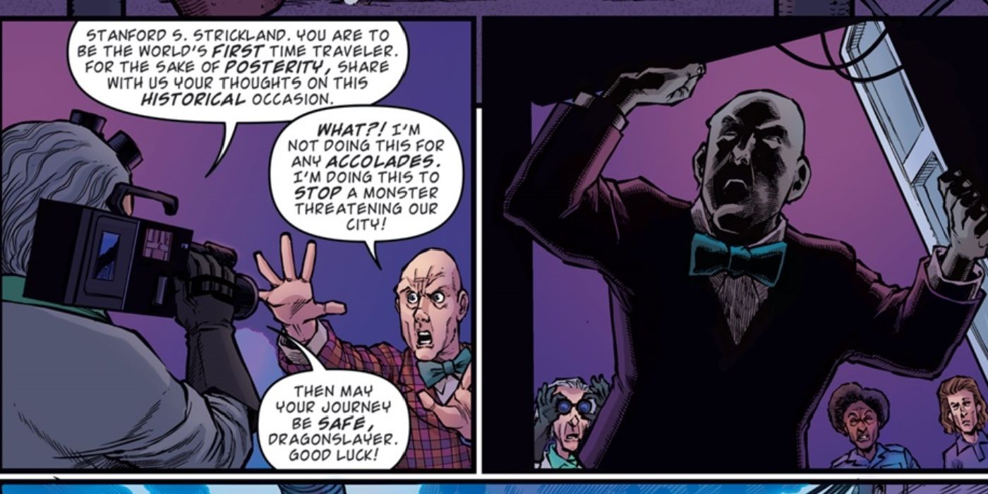 Doc films Mr Strickland as he gets into the time refrigerator