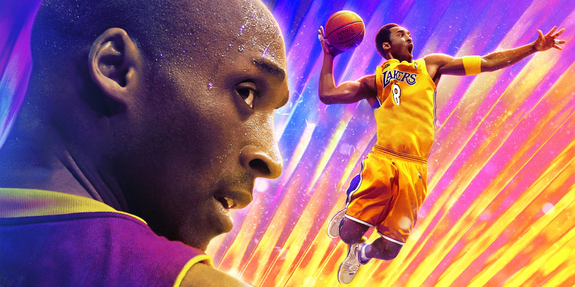Images of Kobe Bryant on the covers of NBA 2K24 and its Black Mamba Edition - one of him looking over his shoulder, and the other showing him in midair during a one-armed dunk.