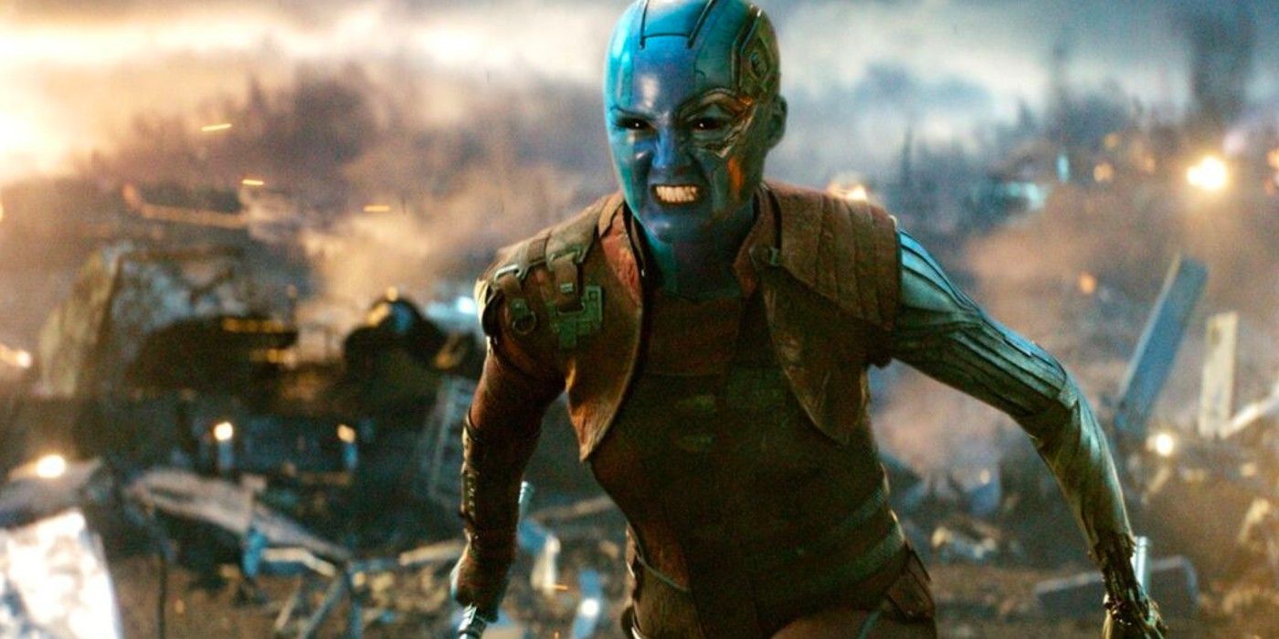 Karen Gillan as Nebula running into battle in Avengers Endgame