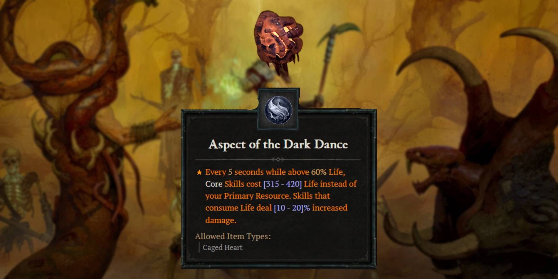 Diablo 4 Aspect of the Dark Dance من قوة القلب الخبيثة الشريرة