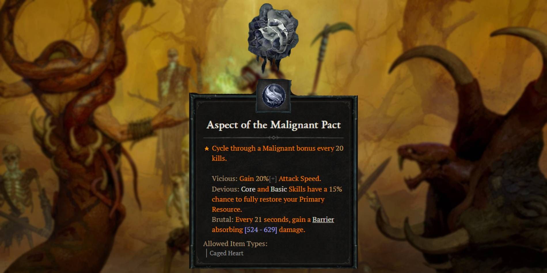 Diablo 4 Aspect of the Malignant Pact from Wrathful Malignant Heart Power