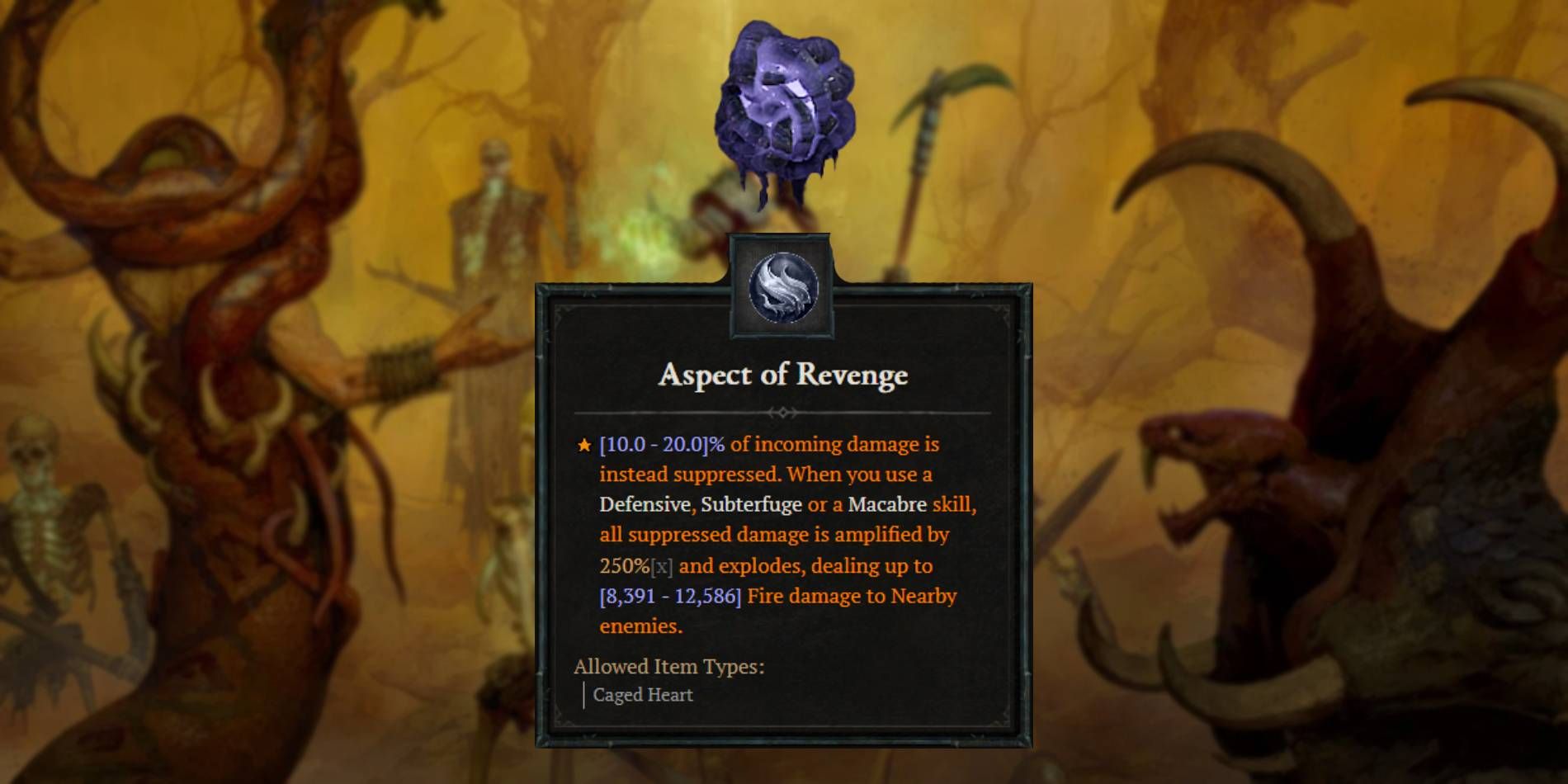 Diablo 4 Aspect of Revenge من قوة القلب الخبيثة الوحشية