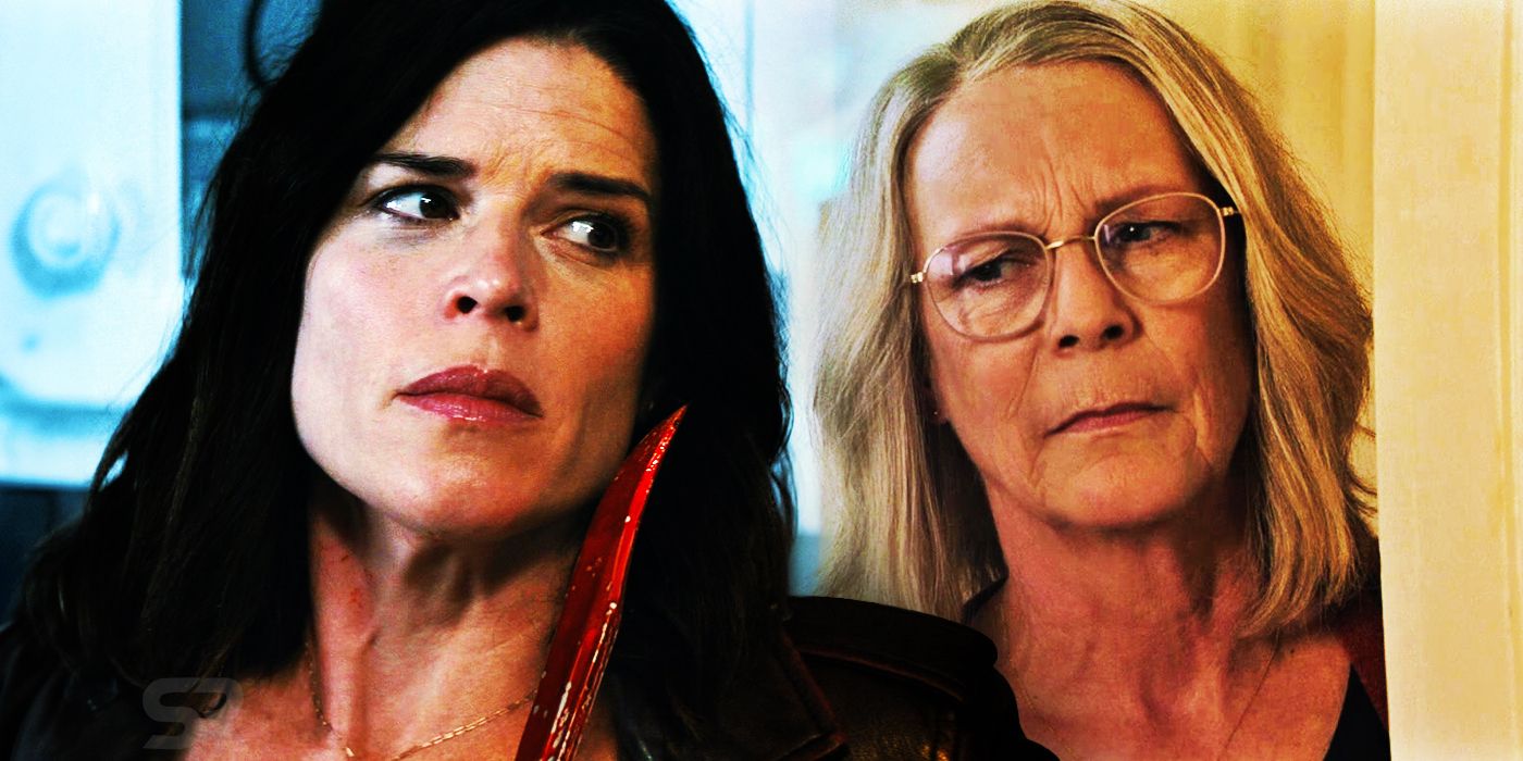 Neve Campbell Sidney Prescott from Scream 5 and Jamie Lee Curtis Laurie Strode from Halloween Ends