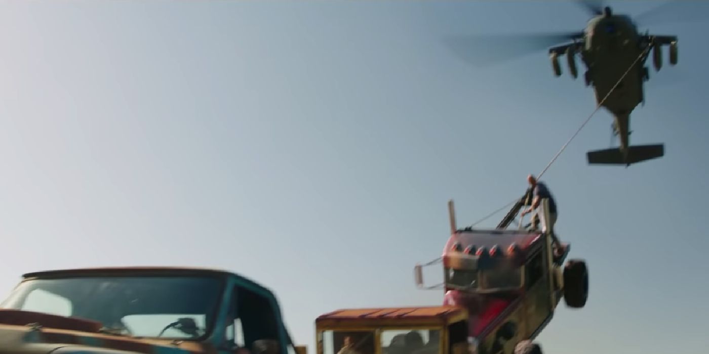 Hobbs and Shaw helicopter vs trucks