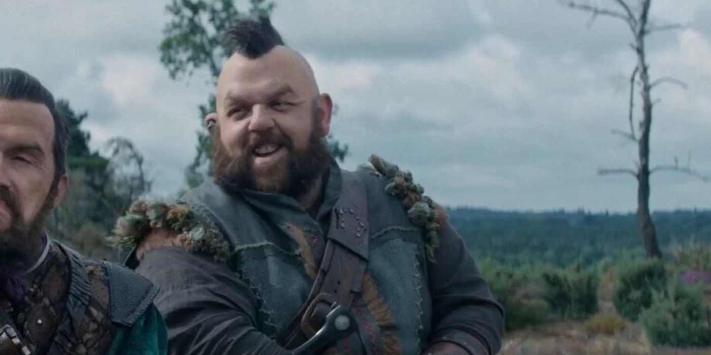 Nick Frost looking sideways and smiling in The Huntsman Winter's War