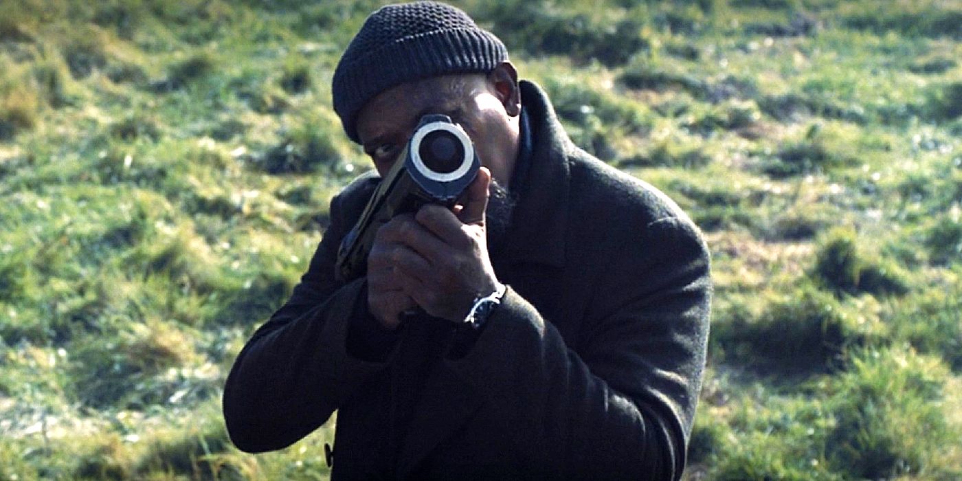 Nick Fury shooting a grenade launcher in Secret Invasion episode 4