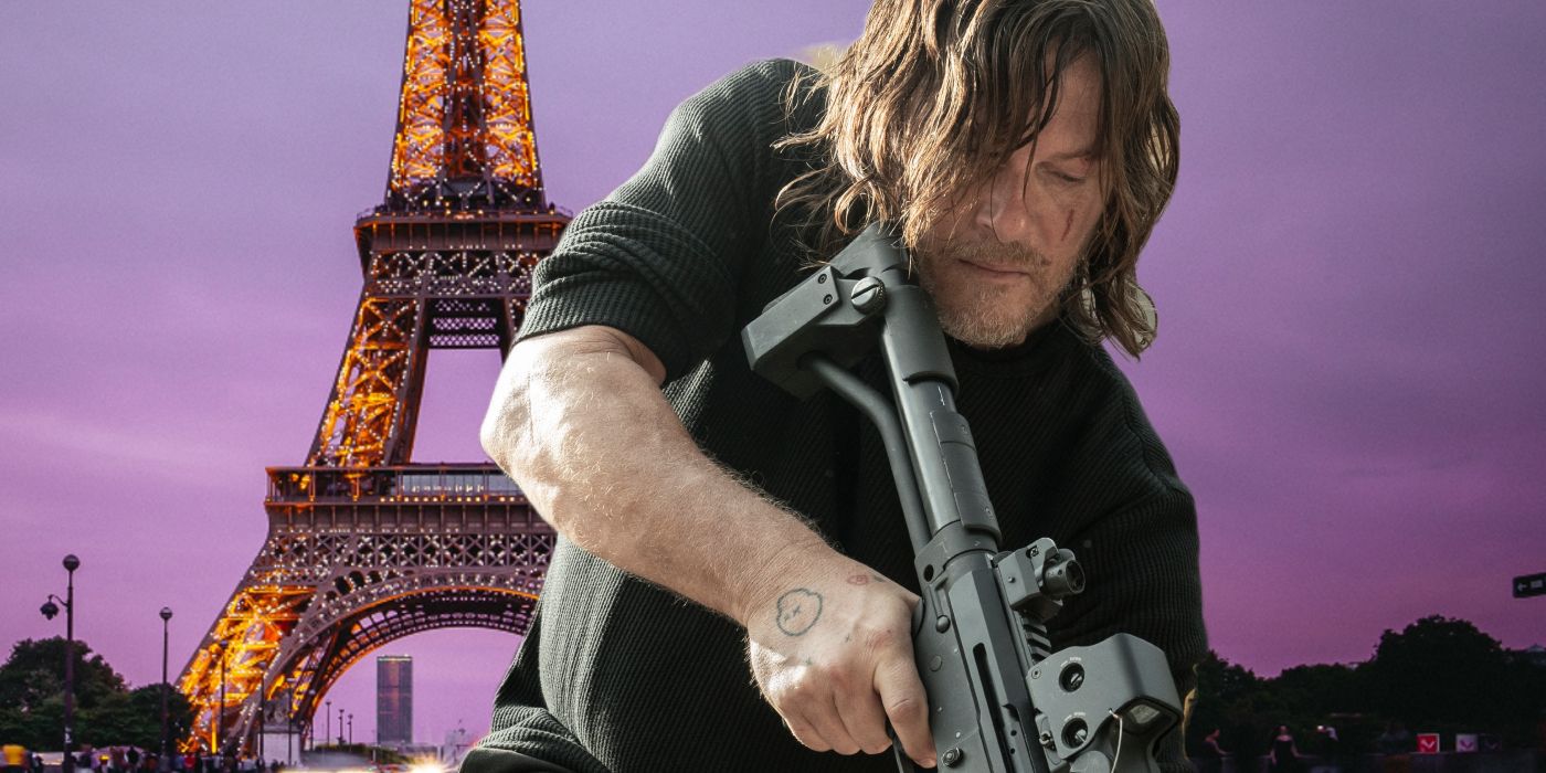 Norma Reedus as Daryl Dixon in Front of the Eiffel Tower Edited