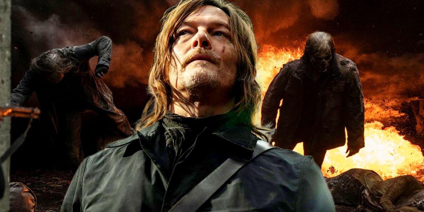 Norman Reedus as Daryl Dixon in Front of An Explosion and Walkers