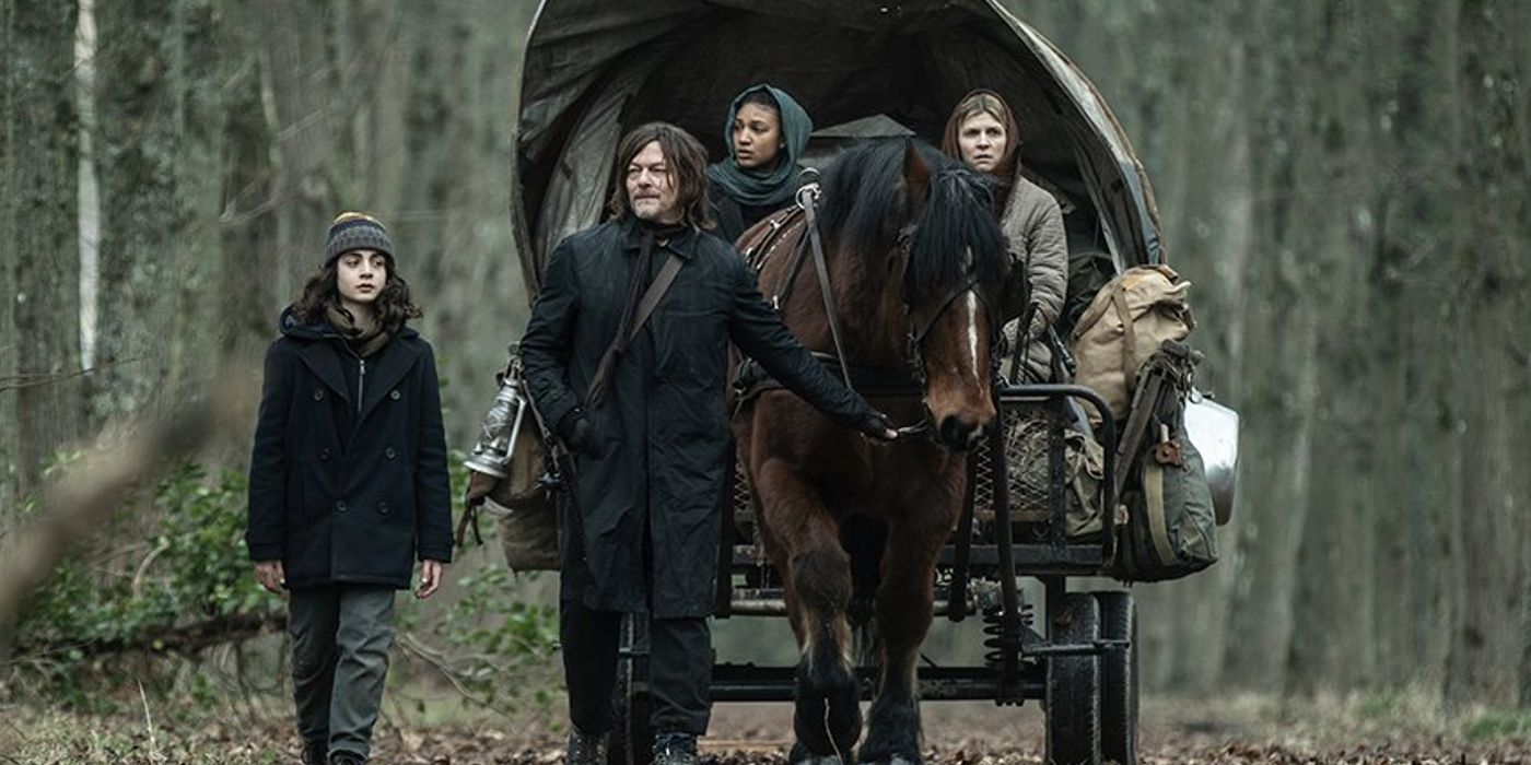Norman Reedus As Daryl Dixon Leading a Horse Drawn Carriage in The Walking Dead Daryl Dixon