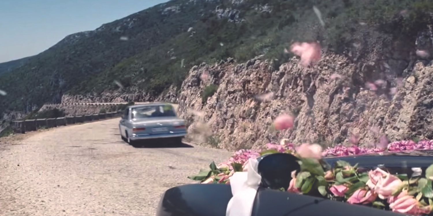 Blofeld and Irma Blunt drive-by shooting Bond and Tracy after their wedding