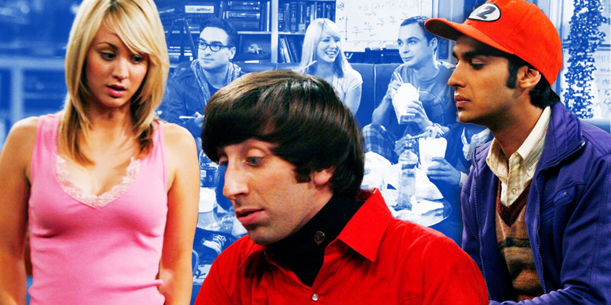 Penny, Howard, and Raj in The Big Bang Theory