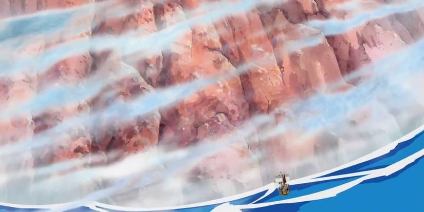 The Going Merry standing in fron One Piece's Red Line