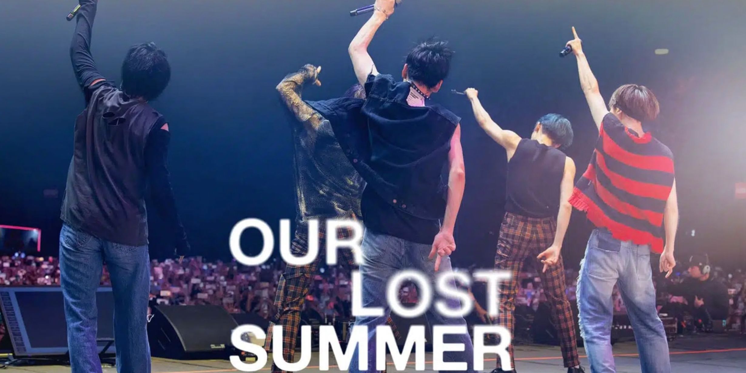 Our Lost Summer title card over the band tomorrow x together on stage