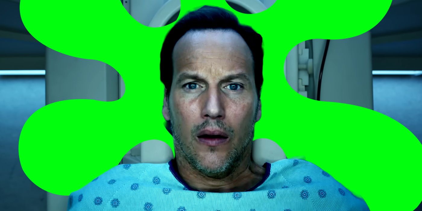 Patrick Wilson from Insidious The Red Door with a Rotten Tomatoes Splat Behind Him