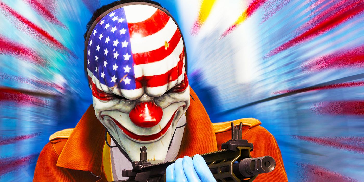 Payday 3 character with the US flag on the forehead.