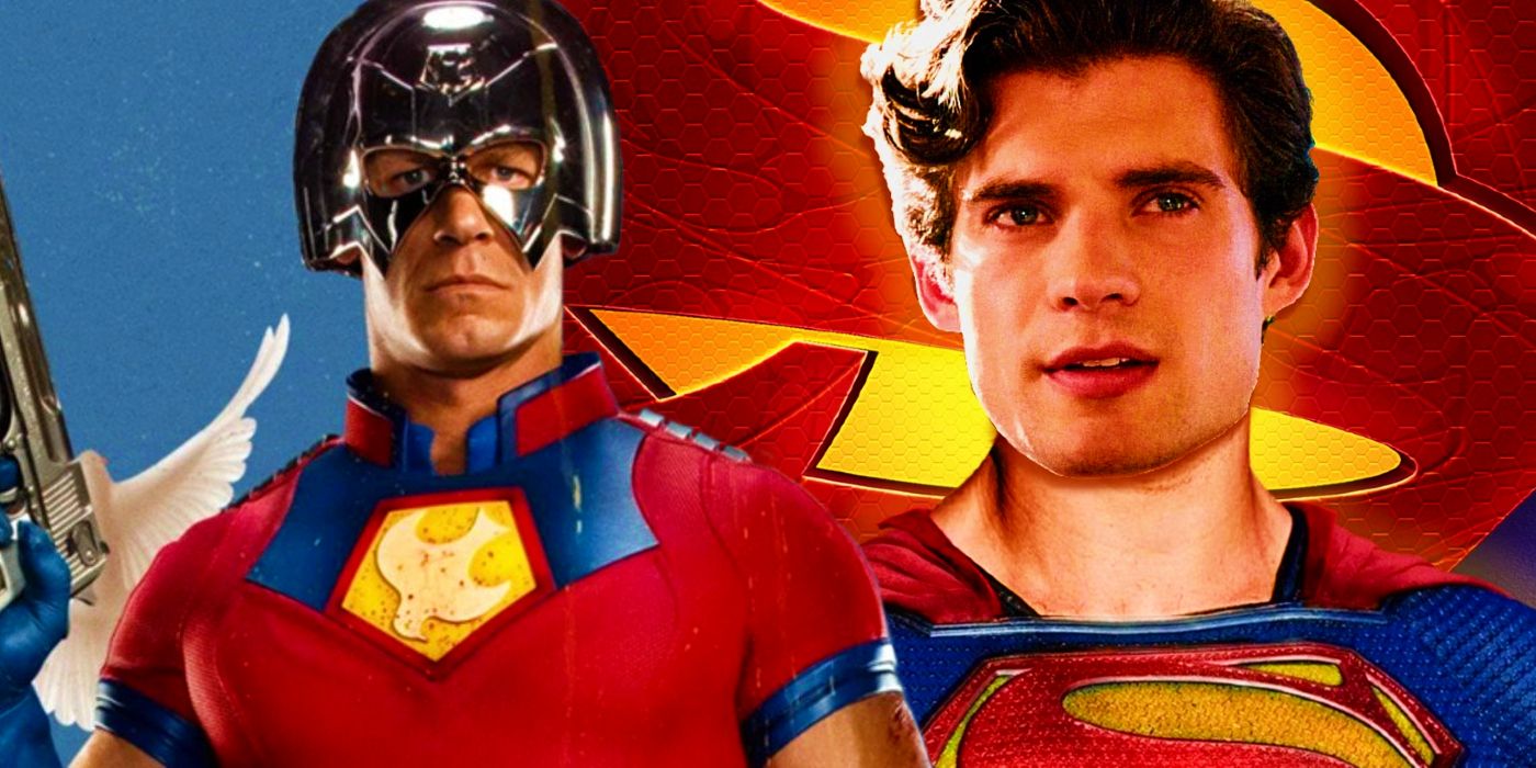 John Cena as Peacemaker next to David Corenswet&rsquo;s Superman